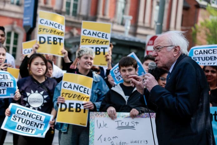 bernie sanders at a student debt rally