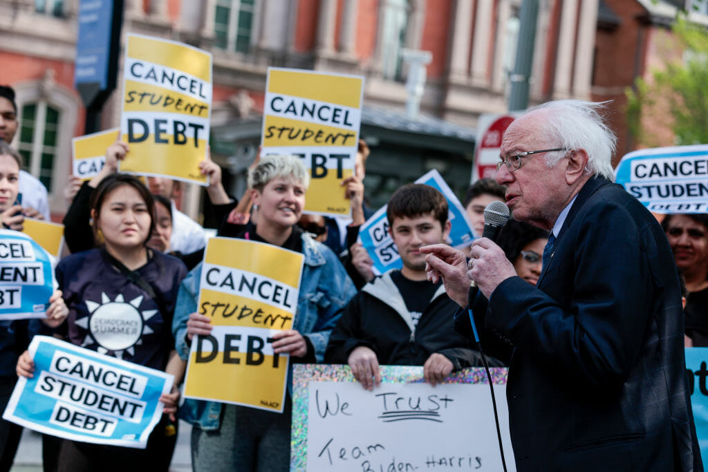 bernie sanders at a student debt rally
