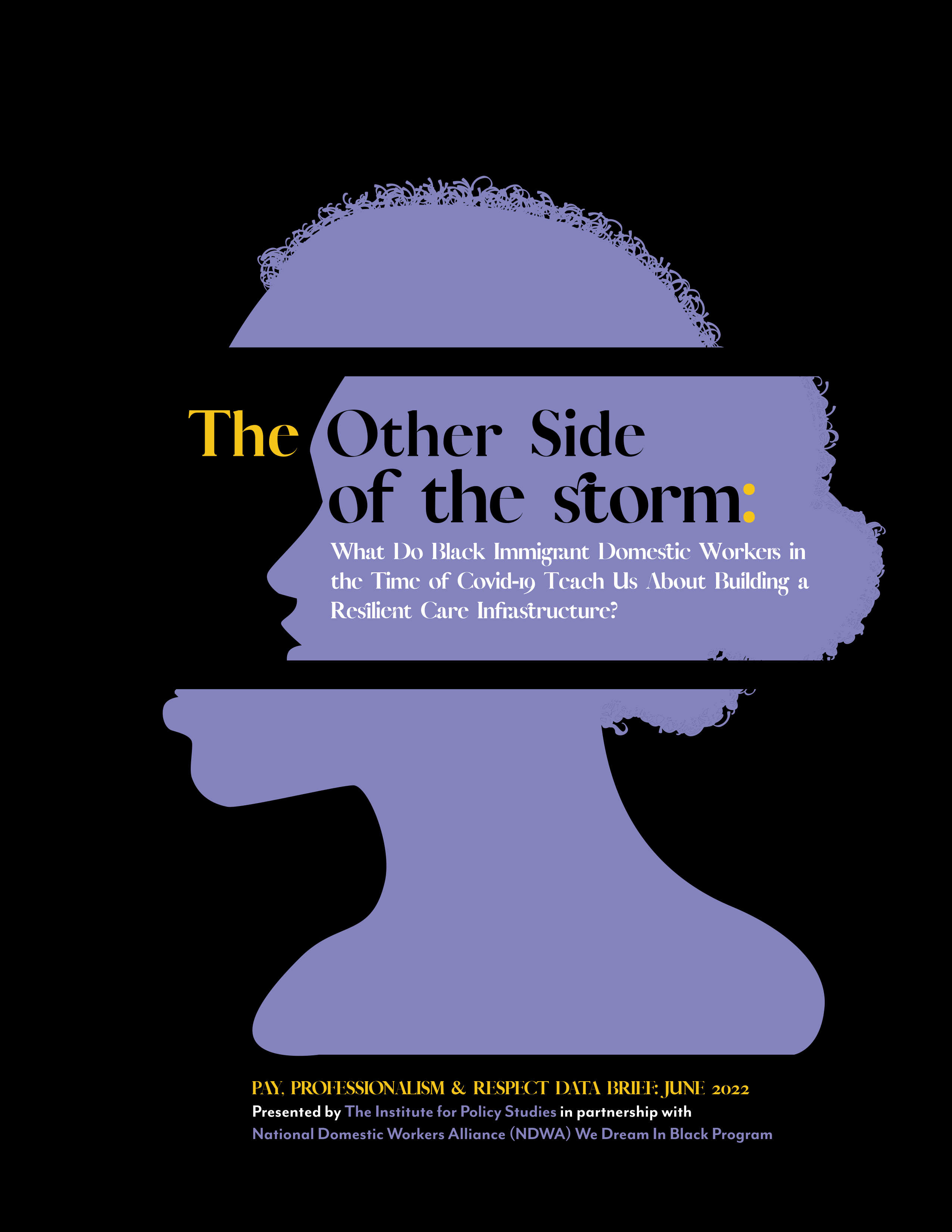 Purple silhouetter of Black woman against black background with white letters reading "The Other Side of the Storm."