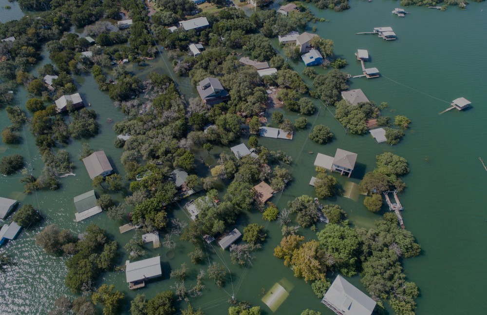 An aerial of a flooded neighborhood in Texas following the recent floods