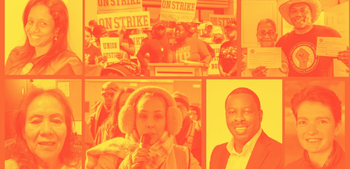 A photo montage of various labor activists.